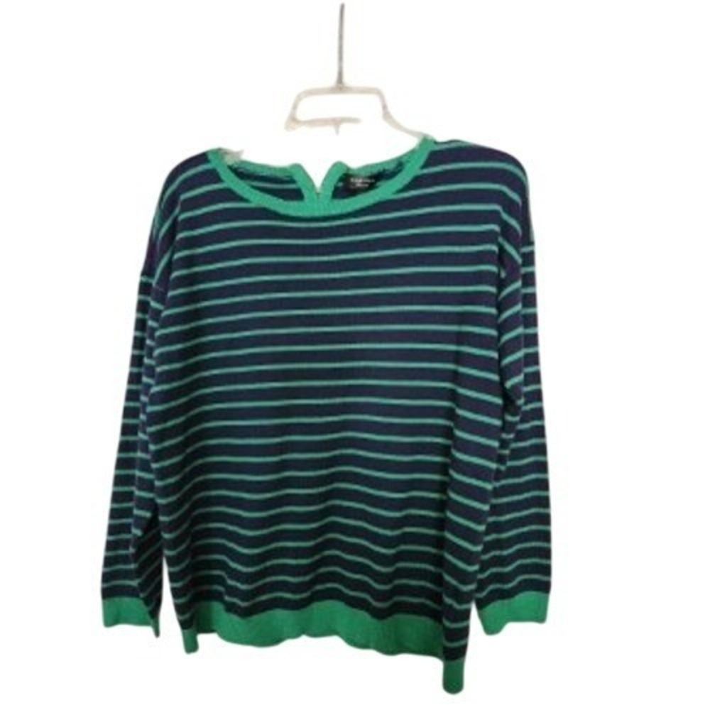 Spense Knits Women's Striped Sweater Long Sleeve Green Navy Large